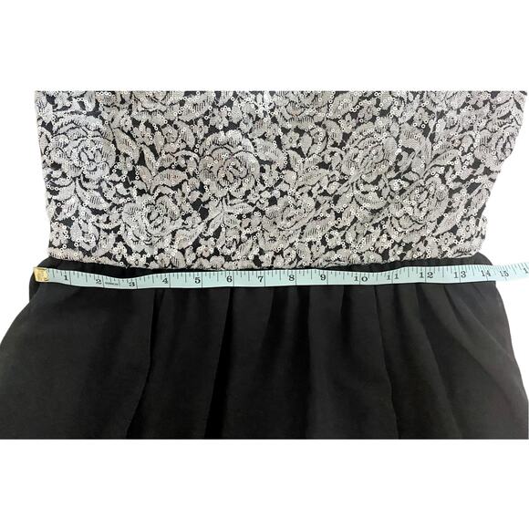 MyMichelle Black Silver Floral Sequin Strapless Dress Womens size L - Picture 3 of 8